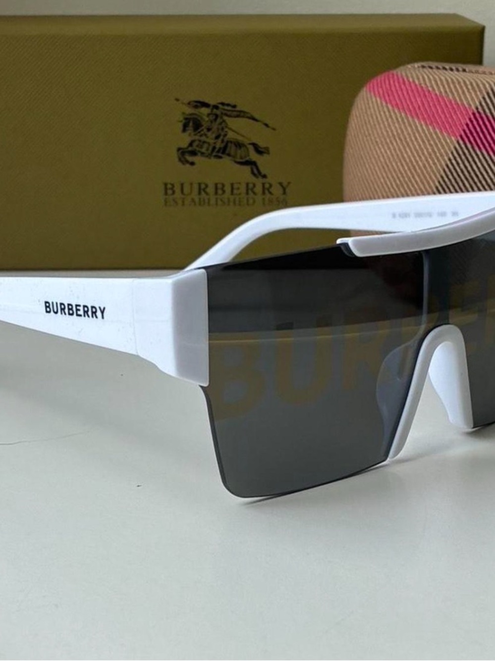Burberry White Shield Sunglasses with Dark Lenses